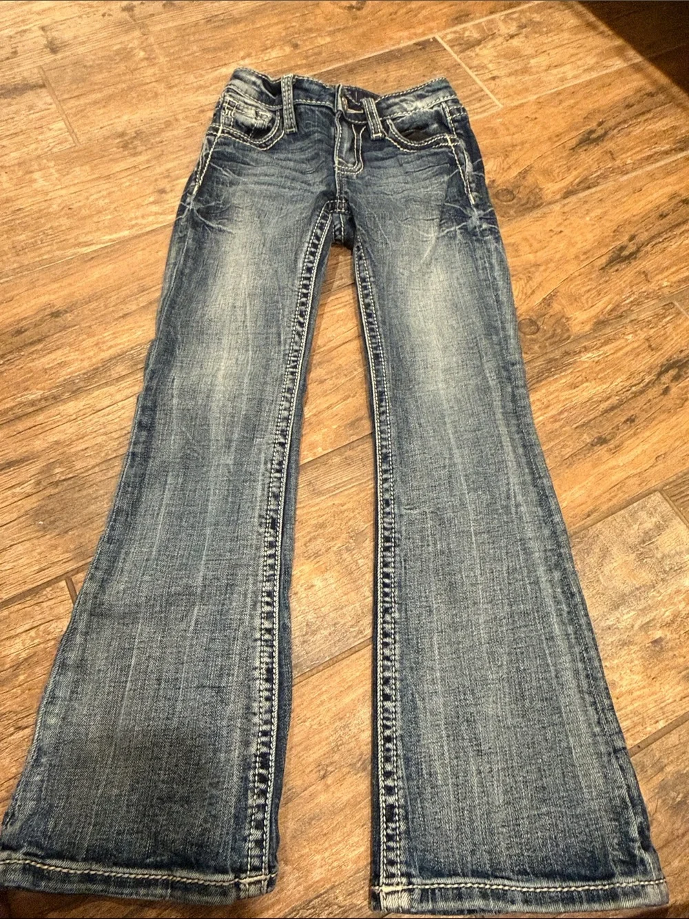 Miss Me Bootcut Jeans with Embroidered Wing Back Pockets - Blue